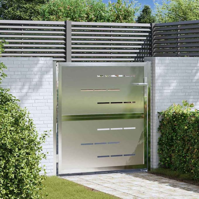 vidaXL - Tuinpoort - met - slot - Zilver - 85 - x - 97 - cm - Roestvrij - staal