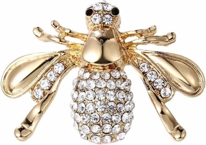 Fako Bijoux® - Broche - Bij - Bee - Kristal - 46x32mm - Goudkleurig