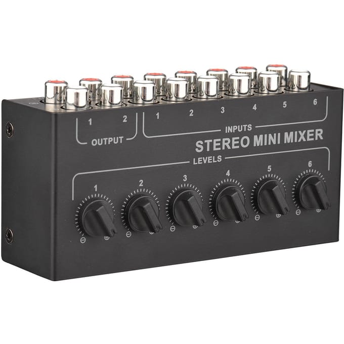 Mini Stereo 6 Kanaals Passieve Mixer RCA Draagbare Audio Mixer 6 In 2 Uit Stereo Distributie Volume zwart