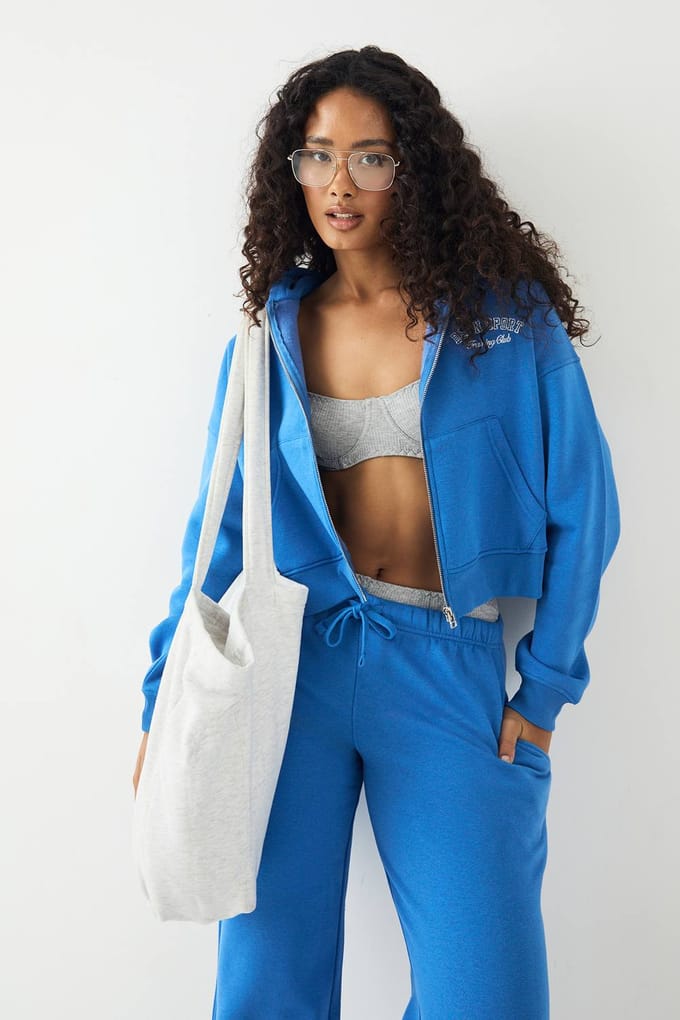 Dames DSGN Studio Sport Training Club Boxy Zip Hoodie | Blue | Maat: 2XL