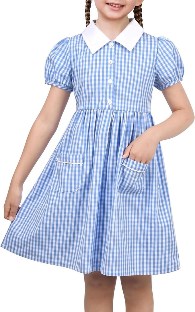 Jurk Schooluniform Blauw Gestreept Vlinder print Gingham 4-10 jaar