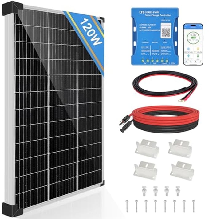 Zonnepaneel Set - Energie Kit - Off-Grid Stroom - Bluetooth Controller - 120 Watt - Zwart