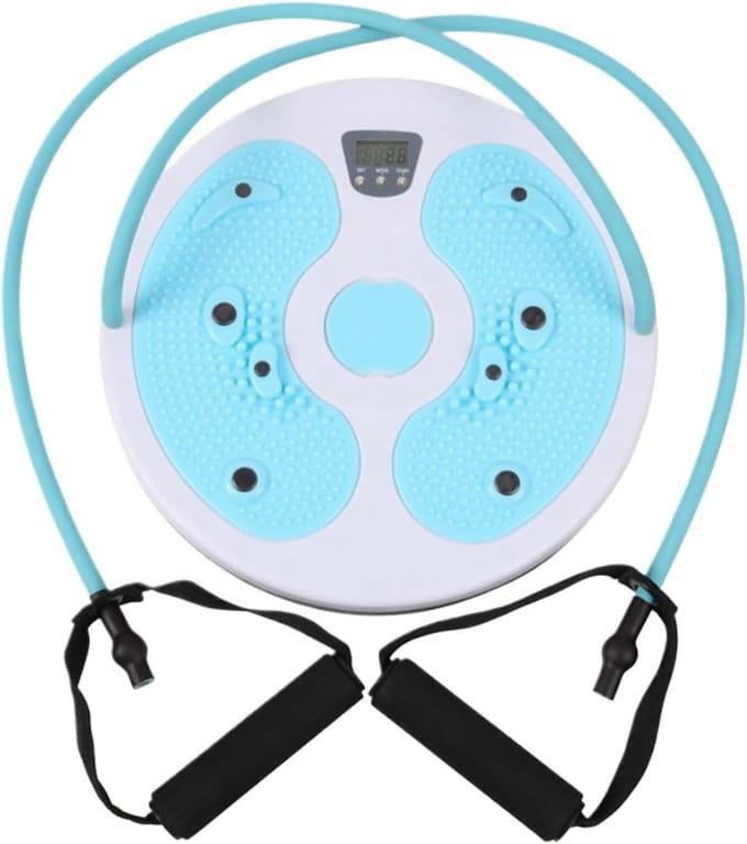 Buikspier Trainingsplank - Draaibare Schijf - Kern Training - Met Calorieënteller - 28 cm Diameter - Blauw Wit