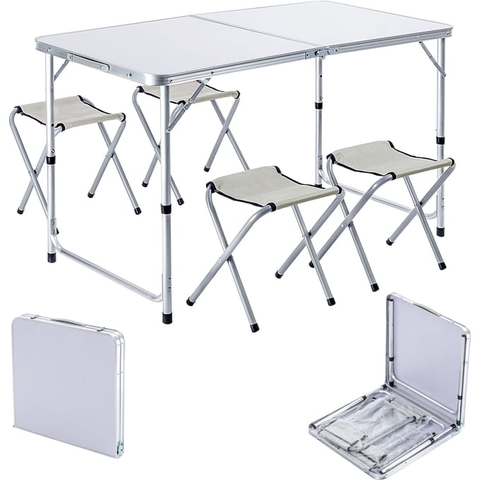 KADAX Campingmeubelset: klaptafel met 4 in hoogte verstelbare stoelen, multifunctioneel (zilver en wit)