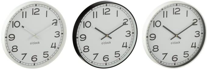 J-Line klok Rond - kunststof - wit/zwart - small - 3 stuks - Ø 30 cm