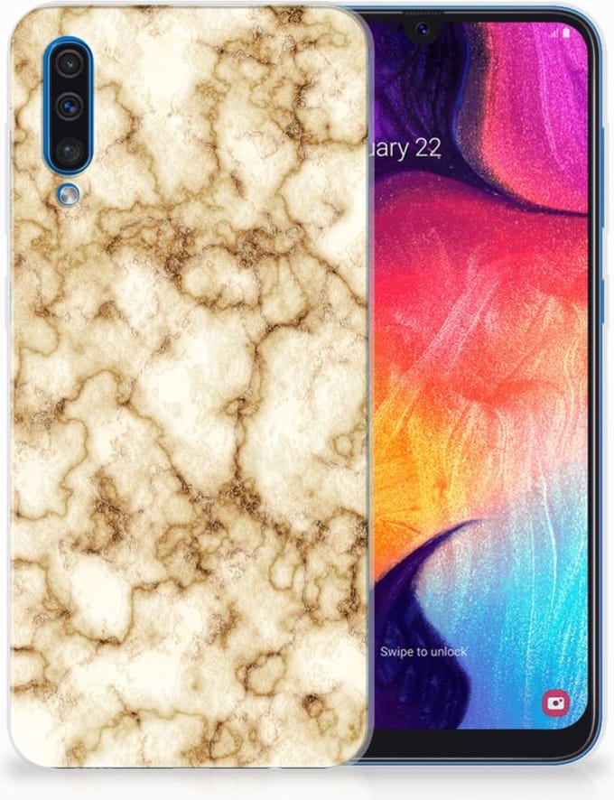 Samsung Galaxy A50 TPU Siliconen Hoesje Marmer Goud