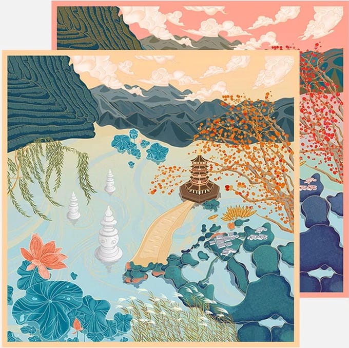 Zijden Sjaal – Dames – Zijde Twill – Dubbele Print