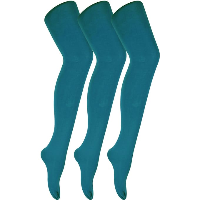 3 paar dames gekleurde ondoorzichtige 80 denier panty's - Groenblauw
