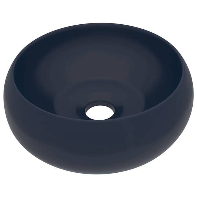 vidaXL - Wastafel - rond - 40x15 - cm - keramiek - mat - donkerblauw