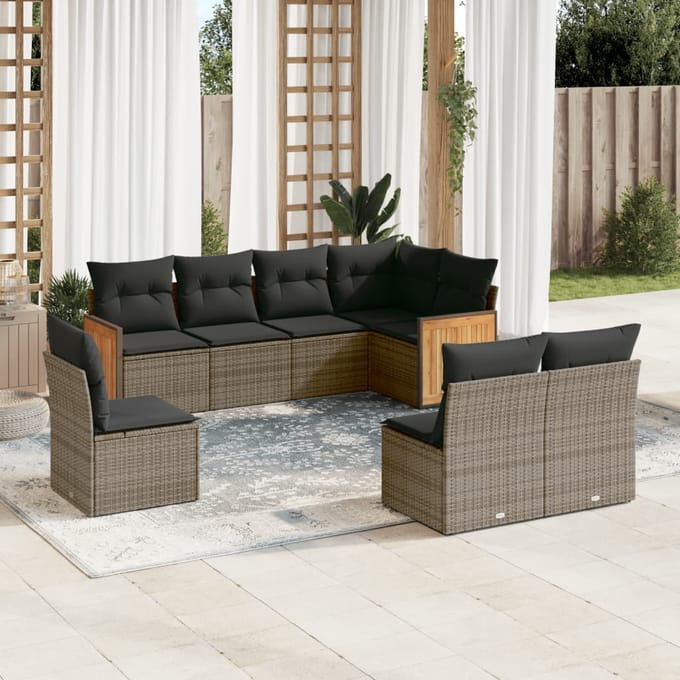 vidaXL - 8-delige - Loungeset - met - kussens - poly - rattan - grijs
