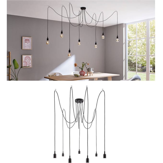 Neordic Hanglamp Ketil E27 max. 7x60W Zwart dimbaar Silicon, Metaal