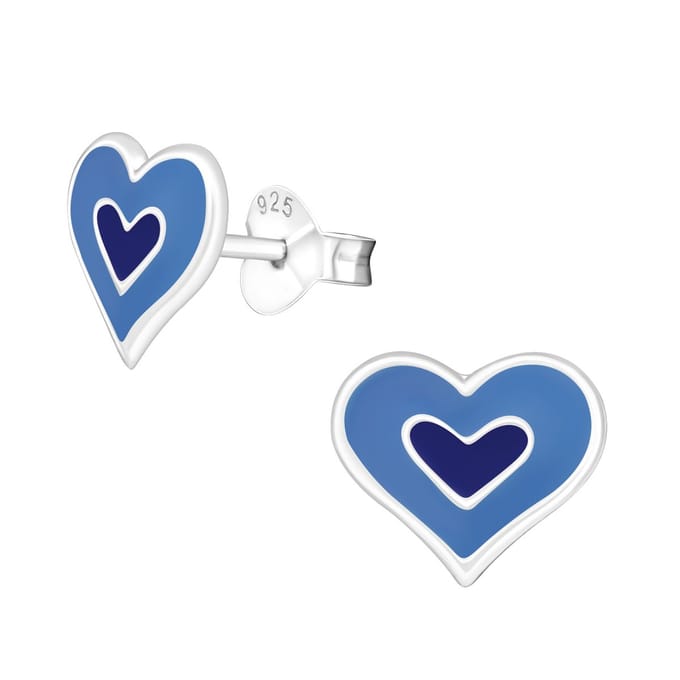 Princess Oorbellen Bassan Blue - 925 Zilver E-Coating - Hartje - 8x9mm