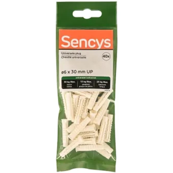 Sencys Universele Plug Nylon - Diam. 6x30mm - 40 Stuks