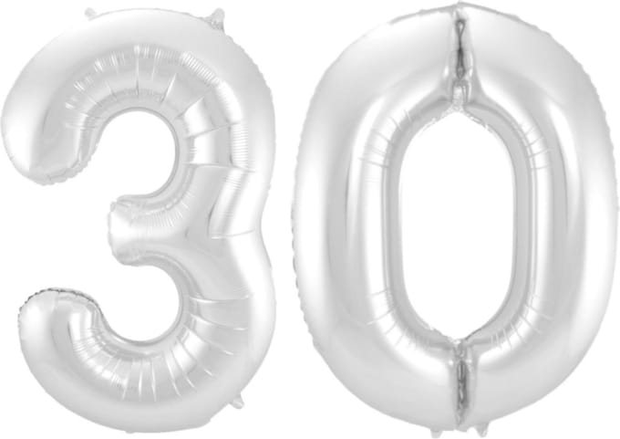 Ballon Cijfer 30 Jaar Zilver 36Cm Verjaardag Feestversiering Met Rietje