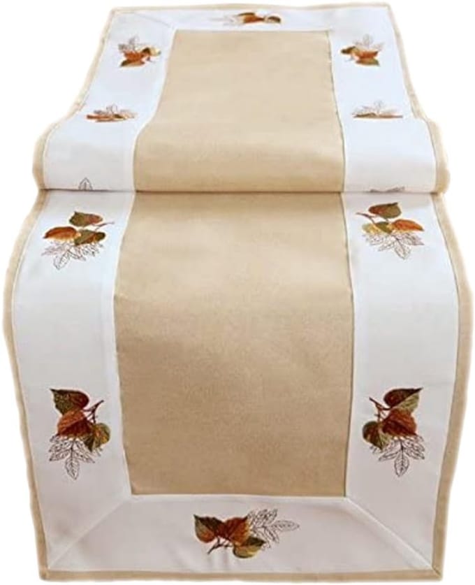 Tafelloper 40 x 90 cm met borduurwerk bladeren herfst winter