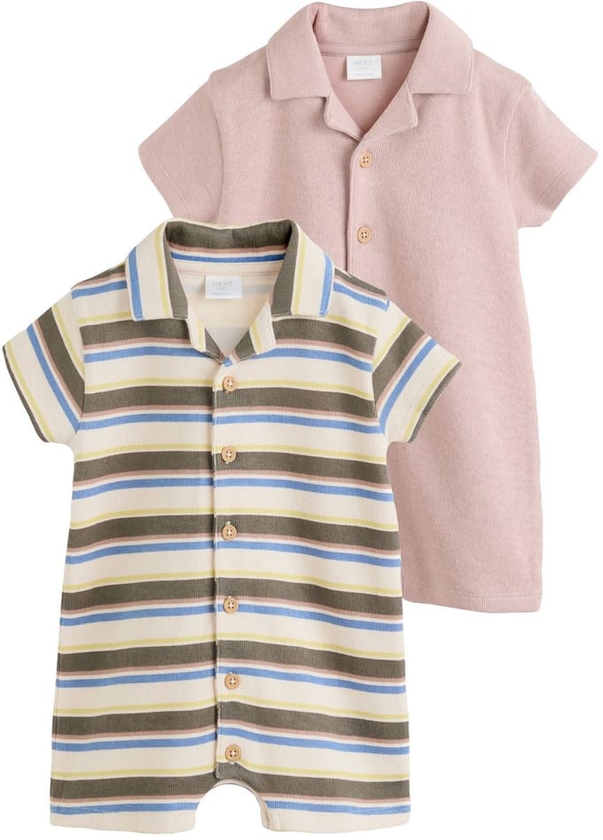 Next - Jongens - Set van 2 nette rompertjes met kraag voor baby's - Naturel
