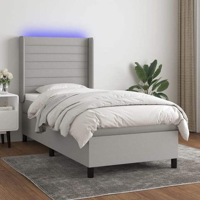 vidaXL - Boxspring - met - matras - en - LED - stof - lichtgrijs - 80x200 - cm
