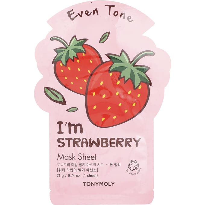 TonyMoly, I'm Strawberry, Even Tone Beauty Mask Sheet, 1 vel, 21g (0,74 oz) red