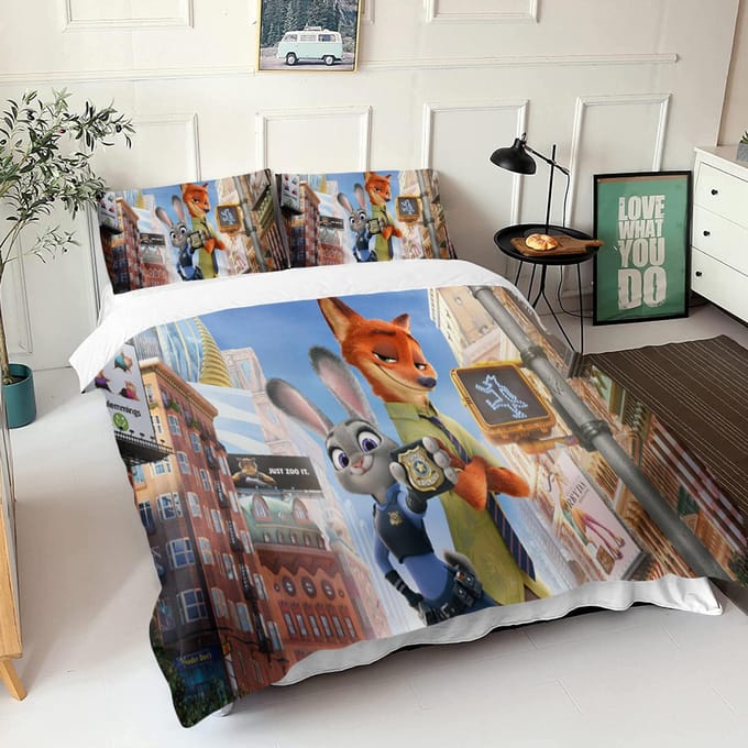 Zootopie Judy Nick Ensemble de housse de couette Couette Literie Ensemble de literie 3D pour enfants Ensemble 3 pièces 1 housse de couette Taille King EU Single(135*200cm)3pcs
