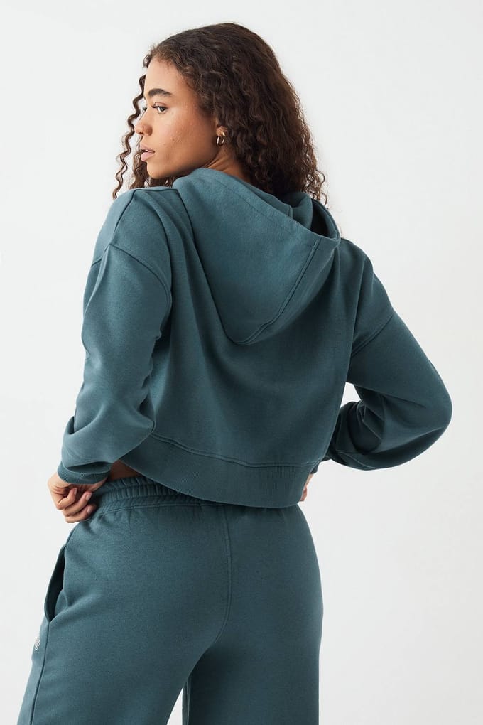 Dames DSGN Studio Boxy Crop Zip Through Hoodie | Teal | Maat: Medium