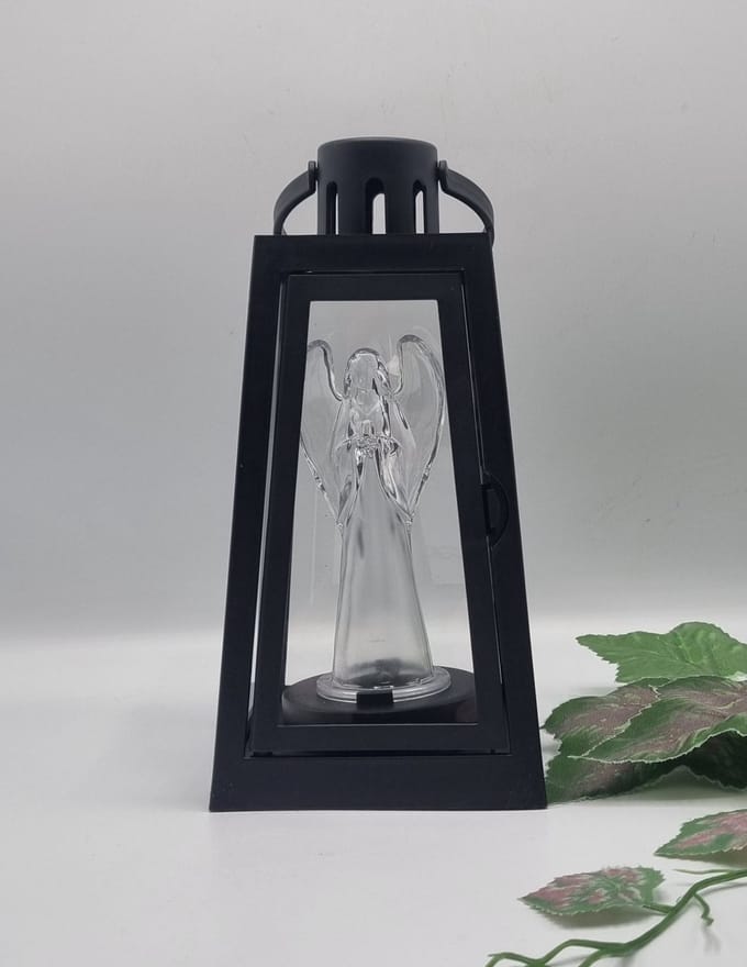 Lantaren - LED - Engel Groot - Zwart - Koud wit - Windlicht - Graflantaarn - Grafdecoratie