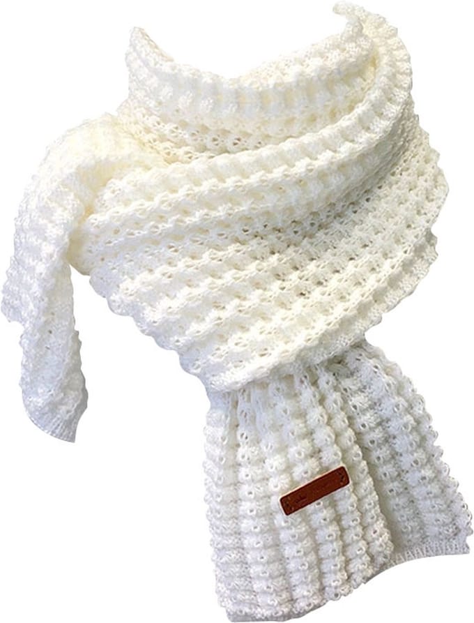 Gebreide sjaal | winter warme sjaal | wit | heren | dames | witte gebreide winter sjaal / rib structuur
