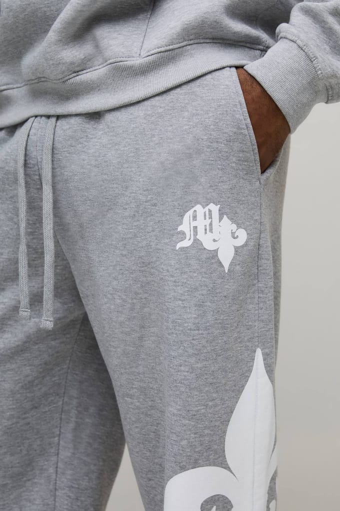 Plus Baggy Gothic Print Joggingbroeken | Grey Marl | Size 4XL