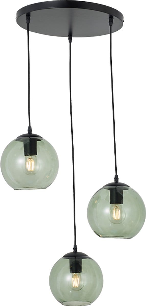 Olucia - GIADA - Hanglamp - Groen / Zwart - 3L - Vorm: Rond