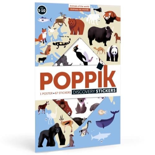 Poppik Educatieve stickerposter - Dieren van de wereld - 59 herbruikbare stickers