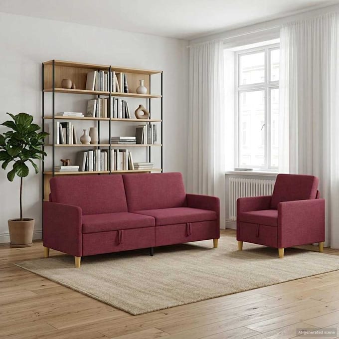 vidaXL - Sofa - Set - Met - Opslag - 2 - st - Wijnrood - Polyester