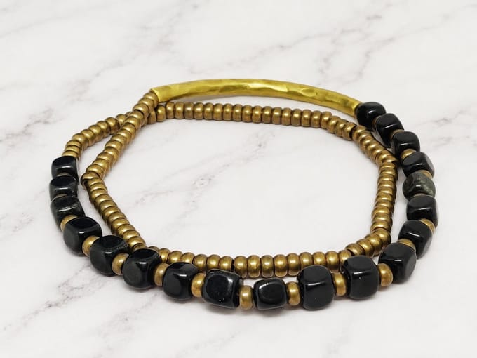 Mei's - Tibetan Copper Onyx - armband dames - koper zwart - polsmaat 16 cm