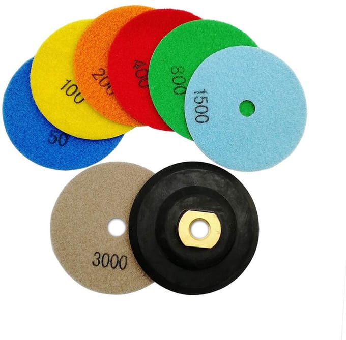 Diamant polijstschijven set - 7 stuks met 10 cm diameter voor graniet, marmer en steen