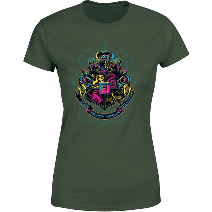 Harry Potter Hogwarts Neon Crest Women's T-Shirt - Green - S