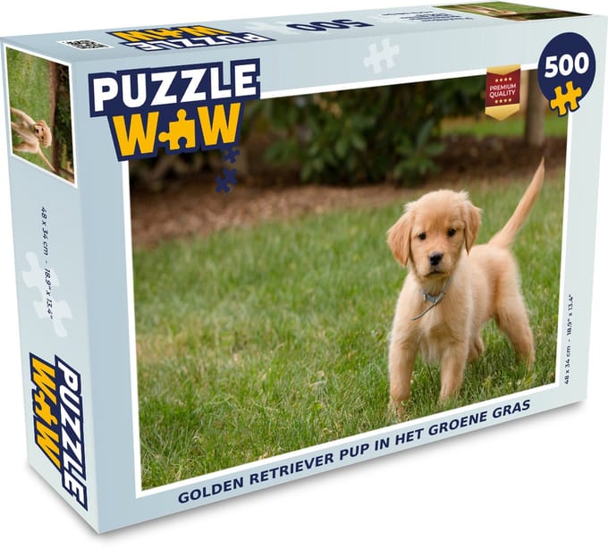 Puzzel Golden Retriever pup in het groene gras - Legpuzzel - Puzzel 500 stukjes