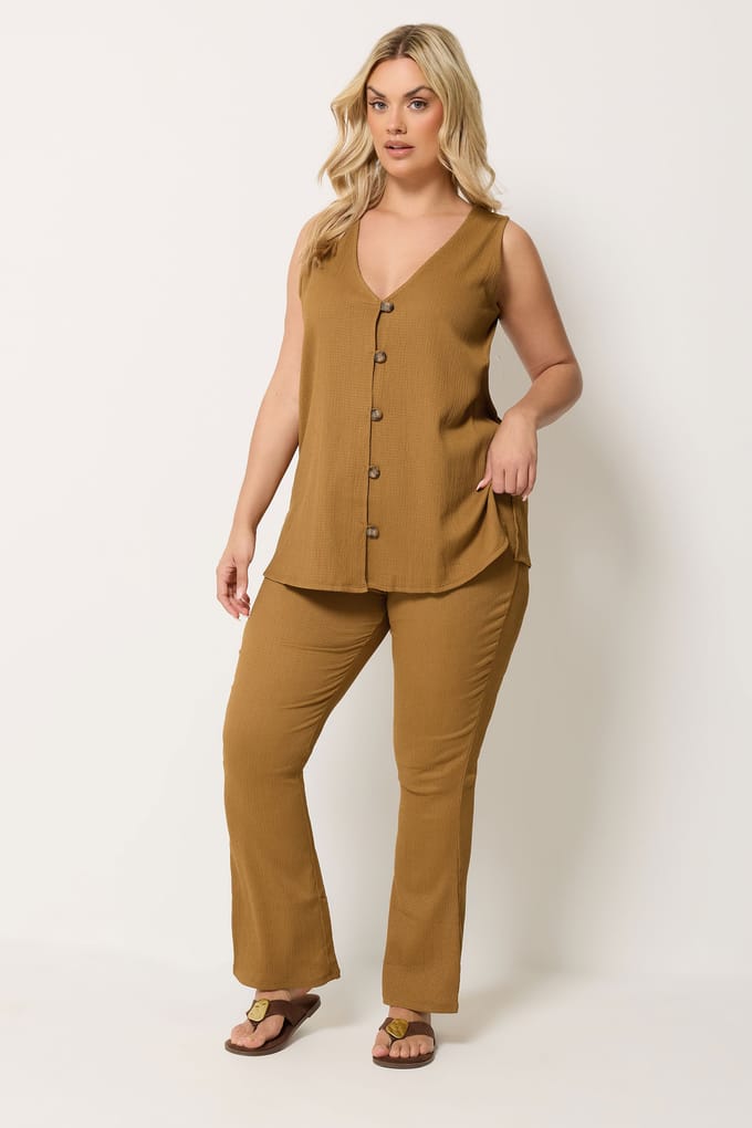 Yours Broek Met Wijde Pijpen En Natuurlijke Bruine Textuur Size 50-52