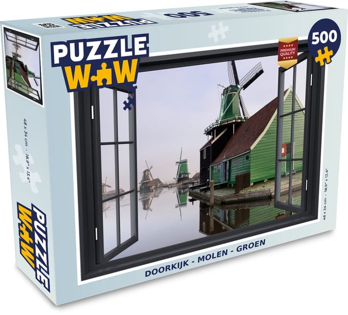 Puzzel Doorkijk - Molen - Groen - Legpuzzel - Puzzel 500 stukjes