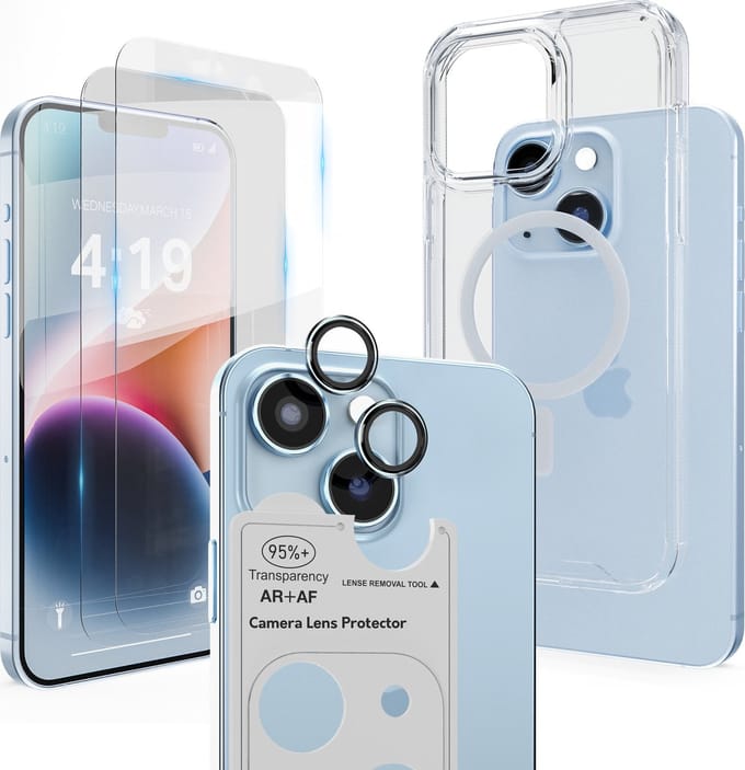 Hoesje Geschikt voor iPhone 14 Plus Transparant - 2x Screenprotector - Geschikt voor MagSafe - Camera Lens Protector - Anti Shock
