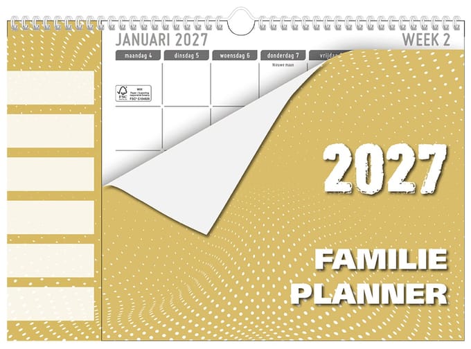 MGPcards - Family Planner XL 2027 - Weekplanner - Week begint op maandag - 34 x 24,5 cm - Oker