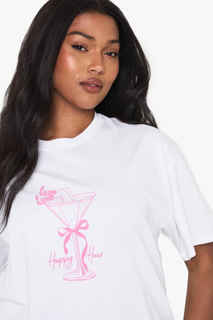 boohoo Dames PLUS COCKTAIL STRIK OVERSIZED T-SHIRTS | Wit | Maat: 46