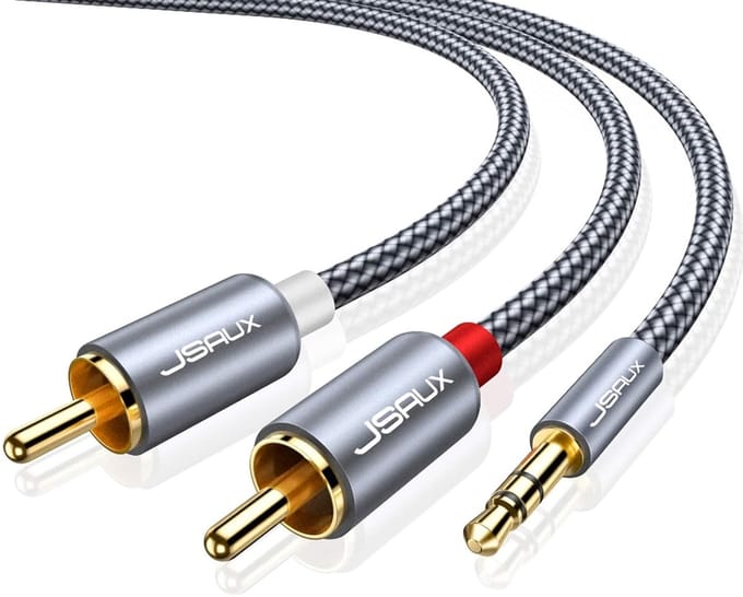 3,5 mm naar 2RCA Audio Y-kabel - 2M Nylon Gevlochten Stereo Adapter