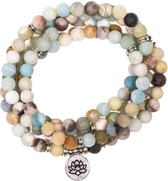 Mala amazoniet elastisch met lotus - 0.8 cm