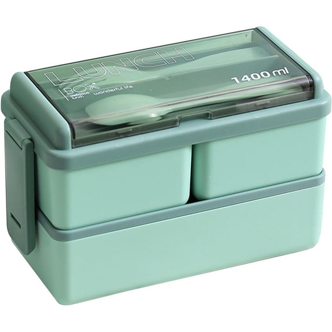 Bento Box Twee Lagen Groen met Verdeelvak Voedselveilige Kunststoffen Magnetronbestendig Lunchcontainer voor white