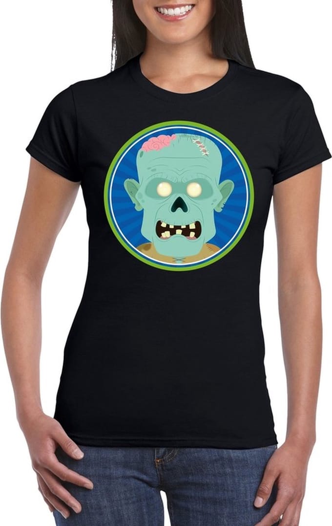 Halloween zombie t-shirt zwart dames - Halloween kostuum M