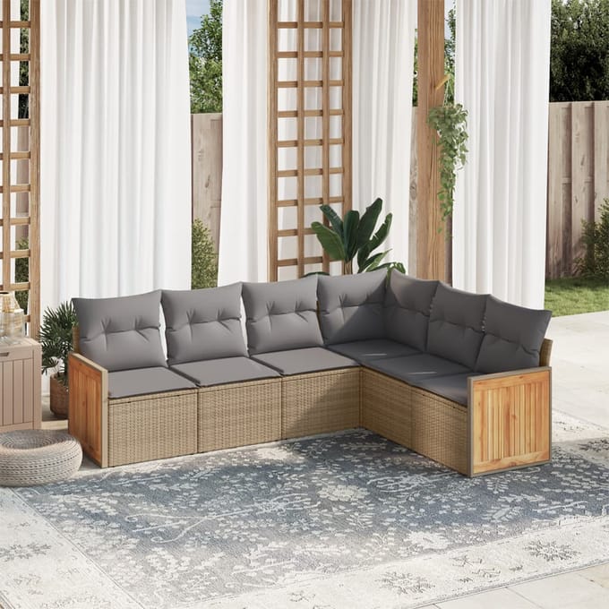 vidaXL - 6-delige - Loungeset - met - kussens - poly - rattan - beige