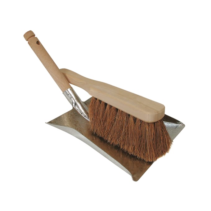 Luva stoffer en blik met houten handveger kokos - schoonmaakset bruin.