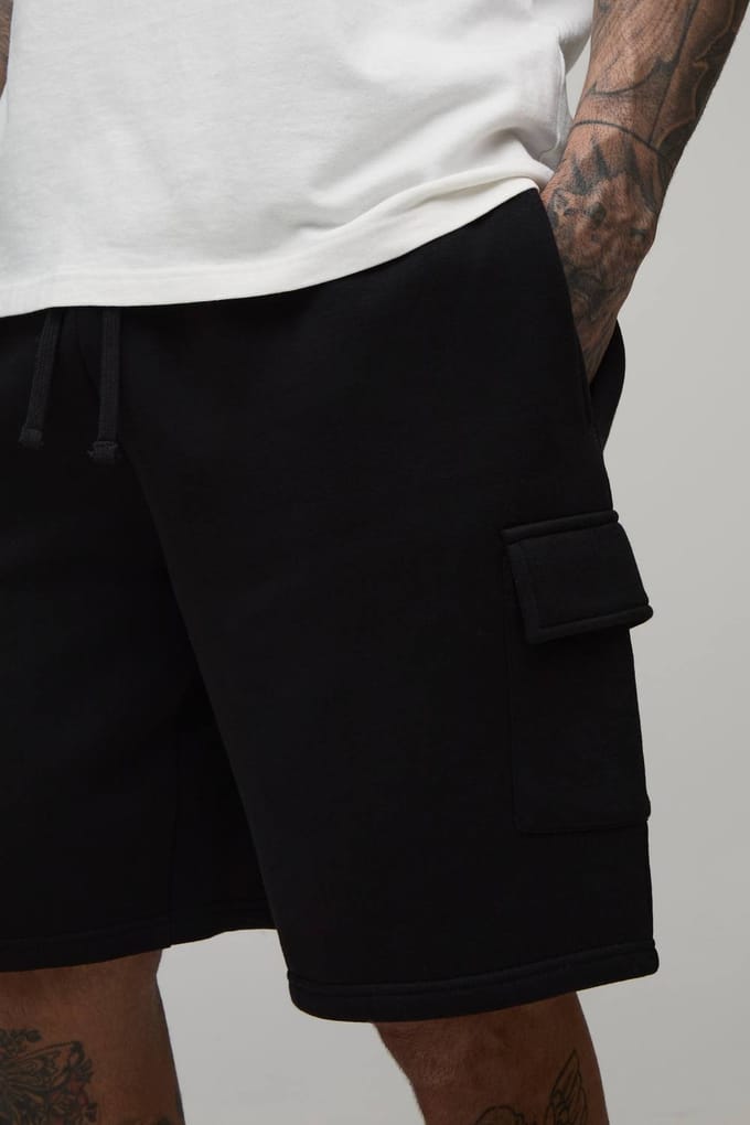 Tall Essential Relaxed Fit Cargo Jersey Short | Black | Size Small