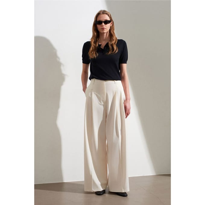 Vrouwen Hoge Taille Wijde Pijpen Crêpe Broek