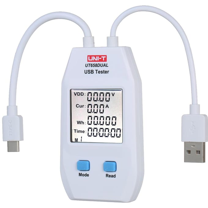 USB-vermogensmeter LCD USB-tester Detector Voltmeter Ampèremeter Digitale vermogenscapaciteitstester (UT658-Dubbel) Dual Port