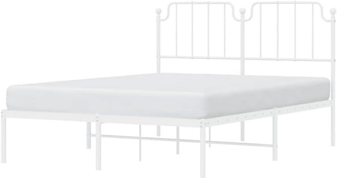 Bedframe met hoofdbord - Ledikant metaal - Slaapkamer inrichten - Robuuste metalen constructie - 150x200 cm - Wit