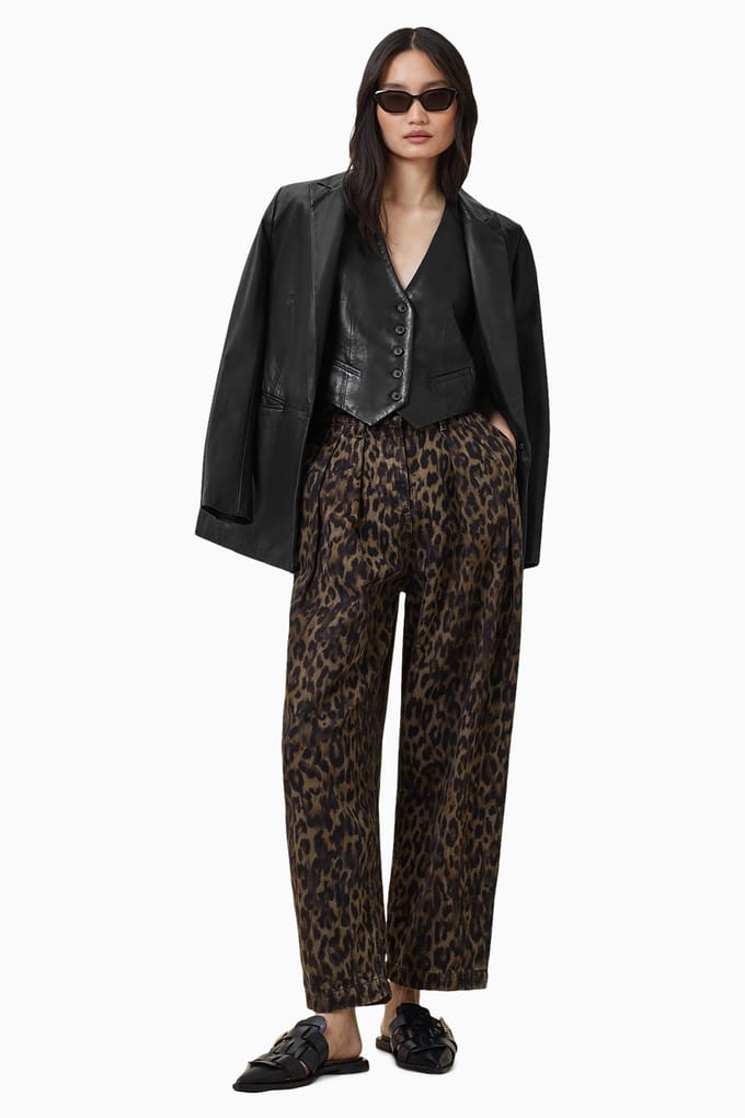 AllSaints Becca Denim Trouser Leopard Brown Taglia: 12 | Pantaloni Outlet | Donna | Blu